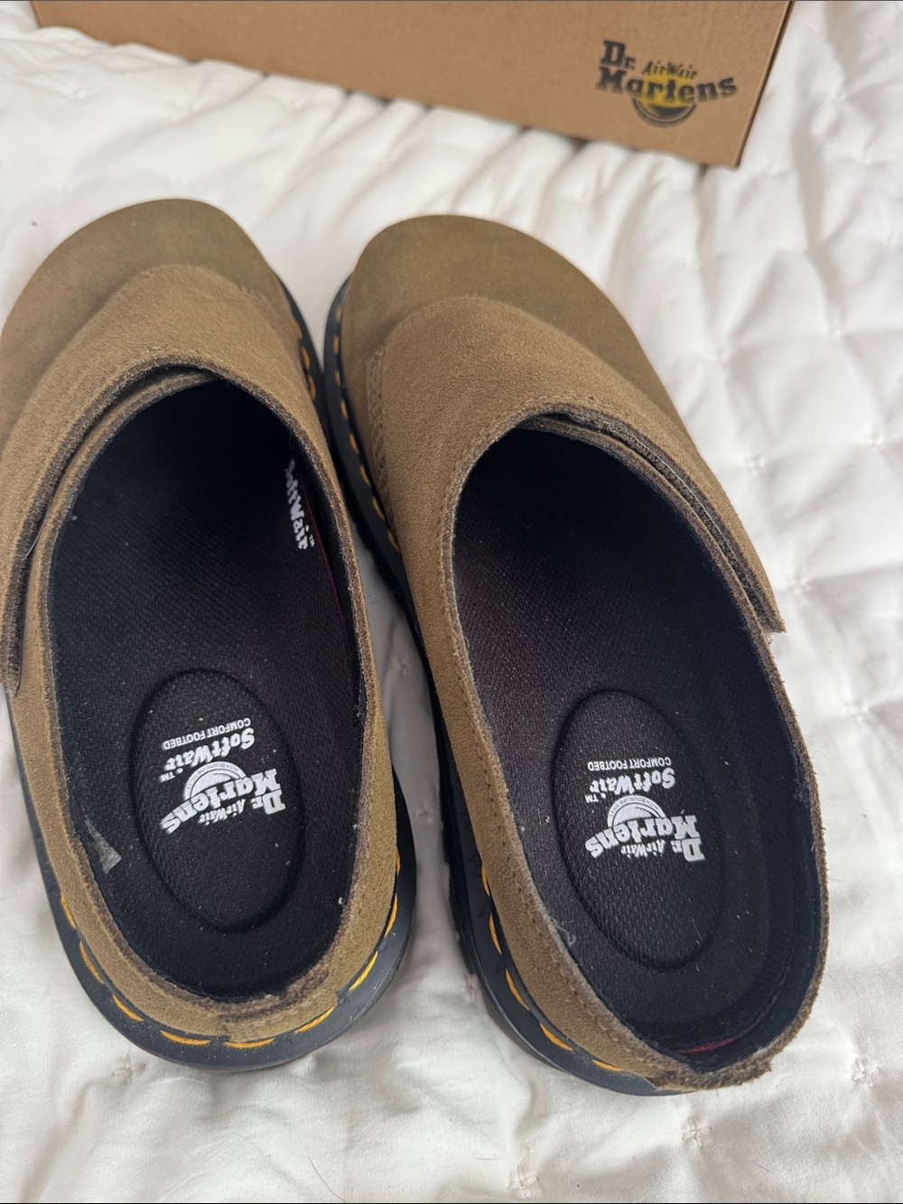 Dr. Martens Olive Suede Slip-On Loafers with Yellow Stitching - Picture 4 of 4